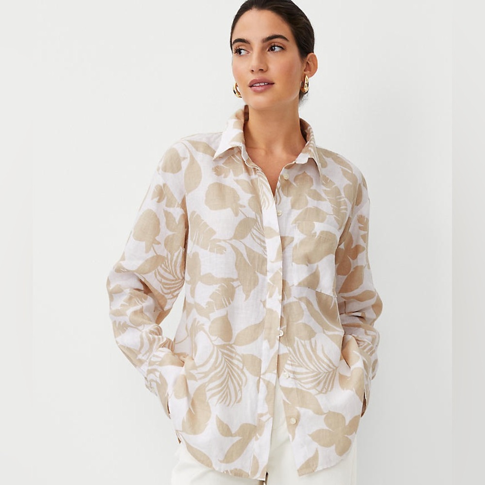 NWT Ann Taylor Tropical Linen Oversized Shirt Casual Resortwear Vacation Women S